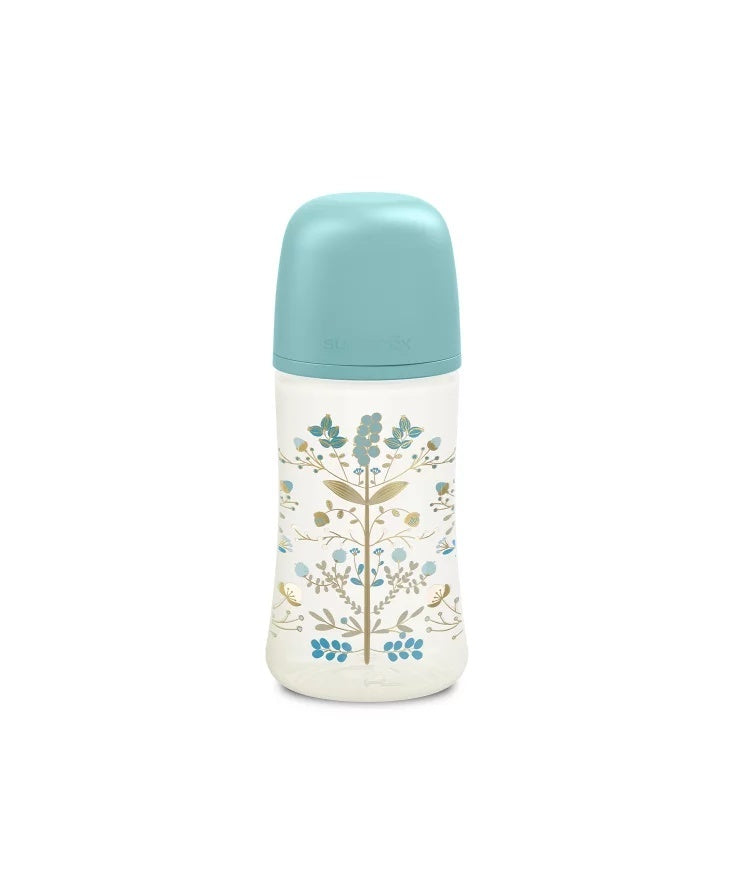 Set biberon 270ml + suzetă 0-6m + lănțișor Albastru Gold Premium