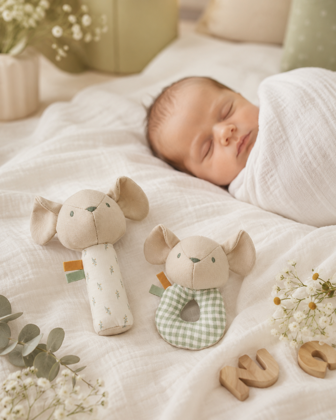 Zornaitoare soricel Saro Baby , zSpring Cottage   ,   Bumbac, Mech-Mech E i Taggies   0M+