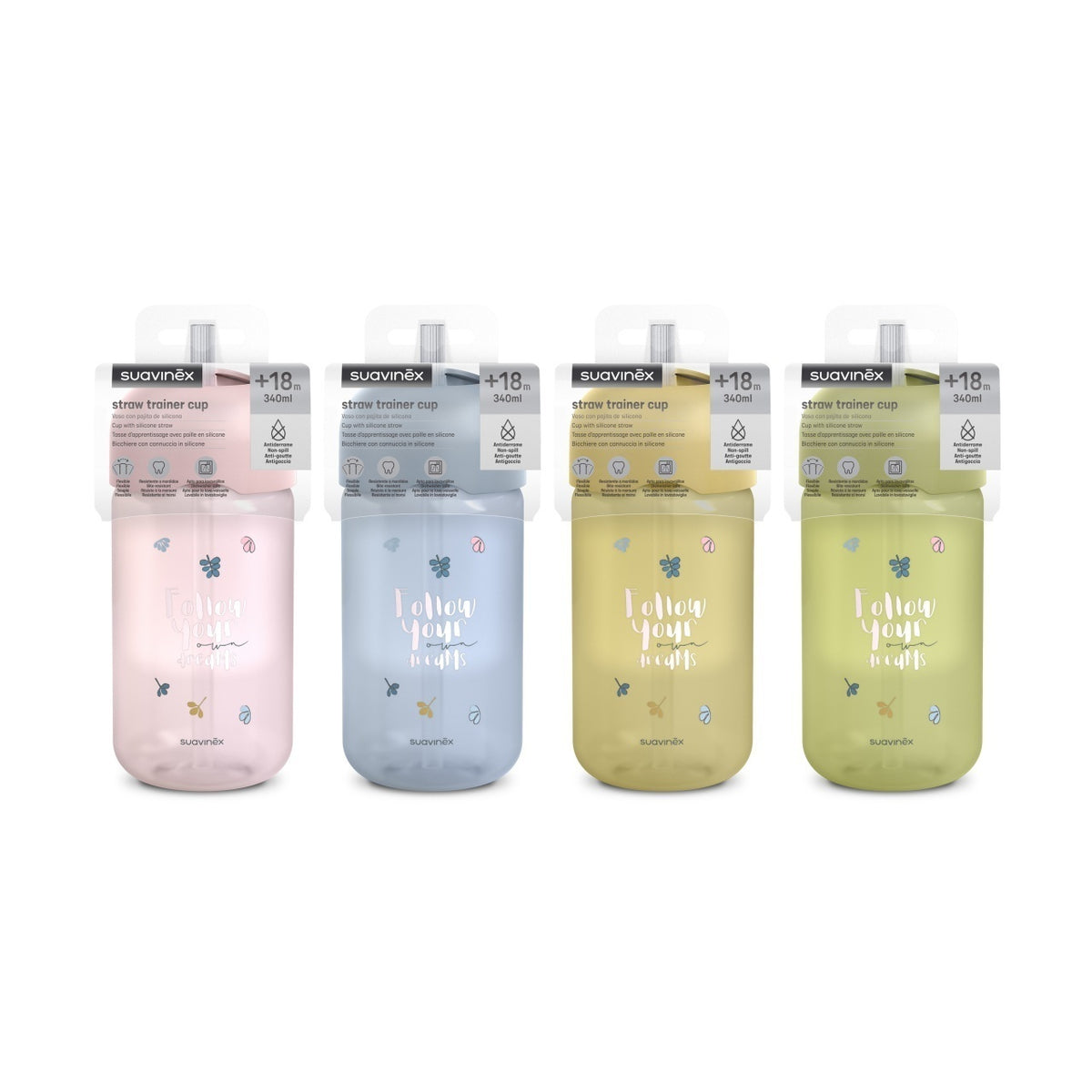 Sticlă de apă fără picurare, Bears, 340 ml, roz, Suavinex