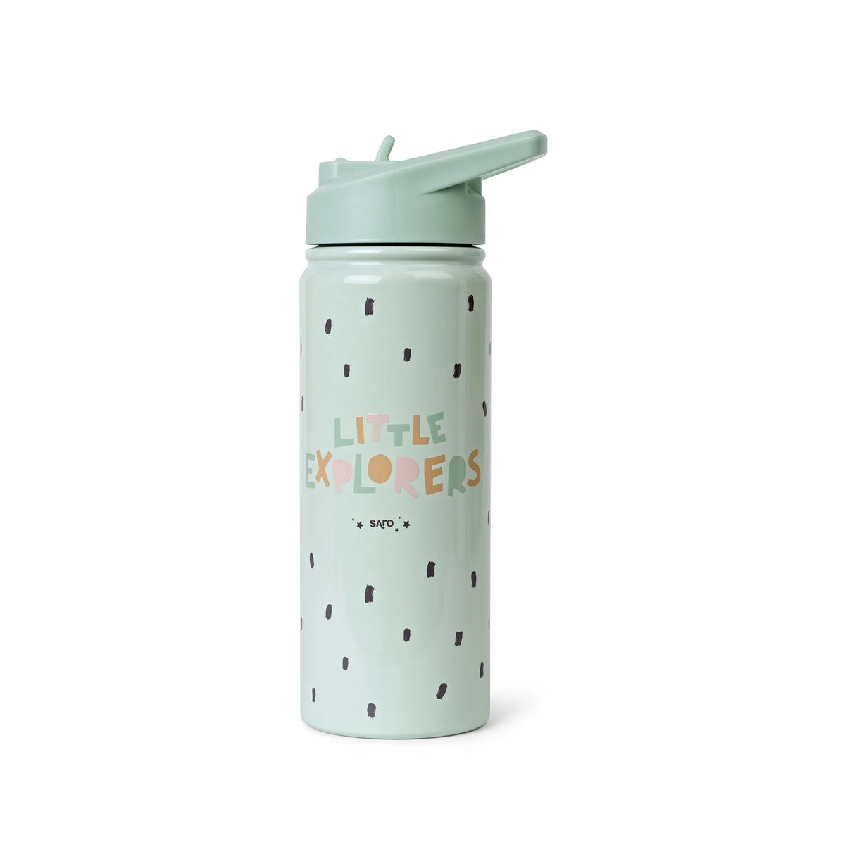 Sticla Termica Premium pentru Copii Saro, 500 ml, Otel Inoxidabil 304, Fara BPA, Anti-Condens, 12h, cu pai Retractabil si capac etans, Little Explorers