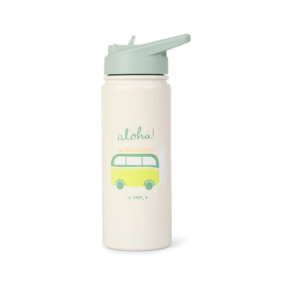 Sticla Termica Premium pentru Copii Saro, 500 ml, Otel Inoxidabil 304, Fara BPA, Anti-Condens, 12h, cu pai Retractabil si capac etans, Aloha