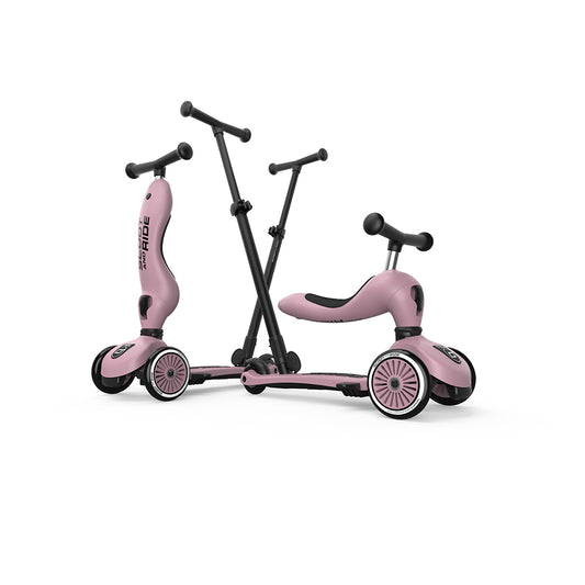Trotineta copii 3in1 premium Scoot  Ride HighwayKick 1 Push and Go Wildberry, cu E ezut E i maner pentru parinte, sistem anti-rasturnare, 1,  5 ani (max. 50 kg)