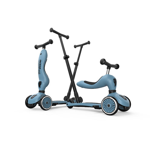Trotineta copii 3in1 premium Scoot  Ride HighwayKick 1 Push and Go Steel, cu E ezut E i maner pentru parinte, sistem anti-rasturnare, 1,  5 ani (max. 50 kg)
