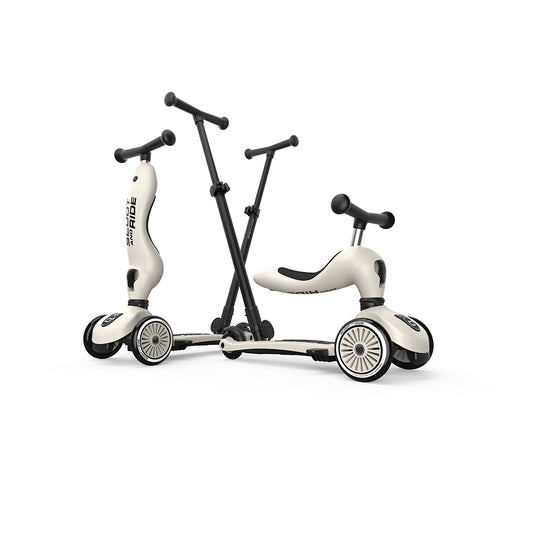 Trotineta copii 3in1 premium Scoot  Ride HighwayKick 1 Push and Go Ash, cu E ezut E i maner pentru parinte, sistem anti-rasturnare, 1,  5 ani (max. 50 kg)