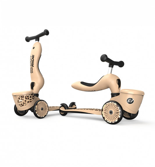 Trotineta copii cu sezut, suport jucarie, transformabila 2in1, HighwayKick 1 Lifestyle Leopard, 1-5 ani, pana la 50 kg, Scoot  Ride