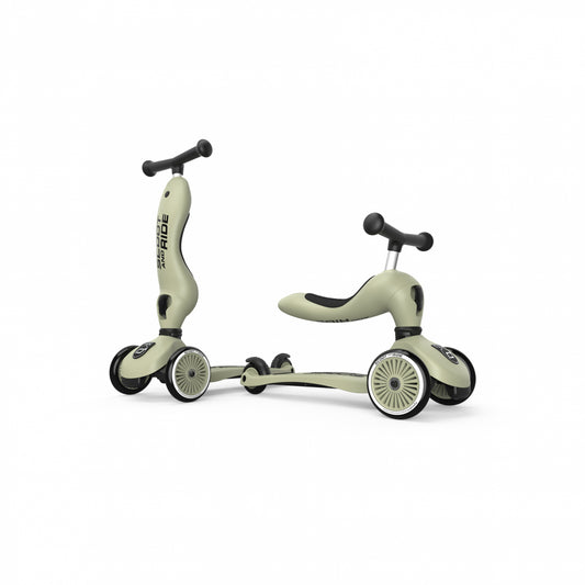 Trotineta copii 2in1 premium Scoot  Ride HighwayKick 1 Olive, cu E ezut, sistem anti-rasturnare, reglabila 1,  5 ani (max. 50 kg)